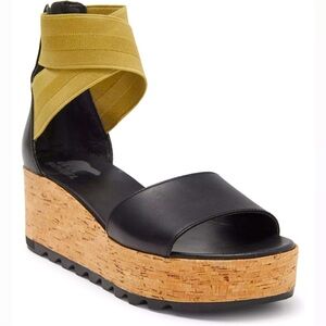 Sorel | Cameron Flatform Ankle Strap | Black/Olive Shade | 9